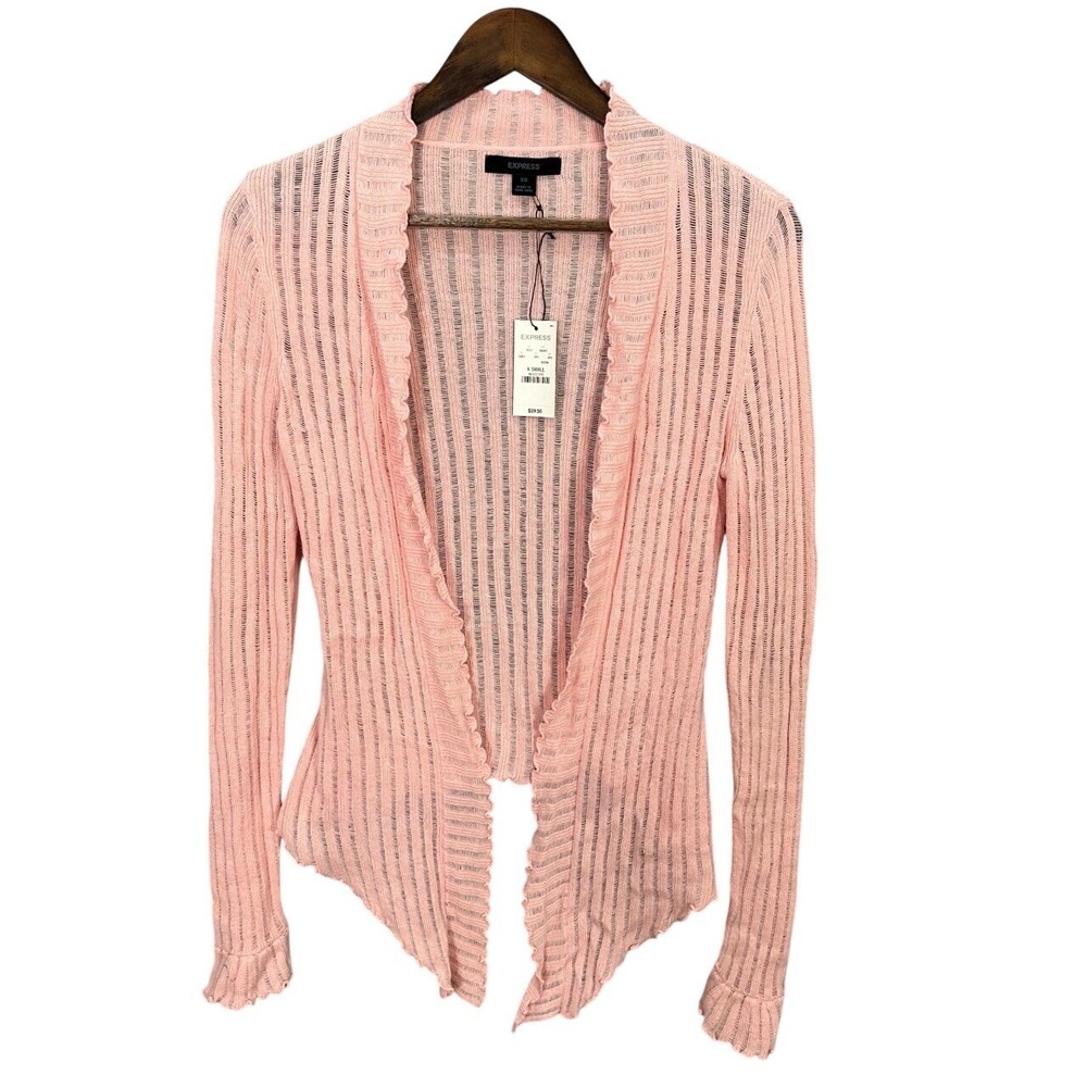 Vtg Y2K Express Pink Open Cardigan Womens XS Lightweight Fairy Coquette Layering